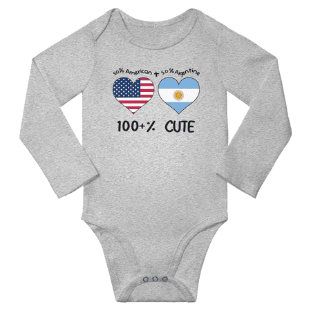 

50% American + 50% Argentine = 100+% Cute Baby Long Slevve Bodysuits Unisex Gifts (Gray 6-12 Months)