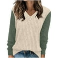 thumbnail image 2 of Aloohaidyvio Women's Casual Sweaters Casual Long Sleeve V Neck Lightweight Color Block Pullover Sweater Beige L, 2 of 6