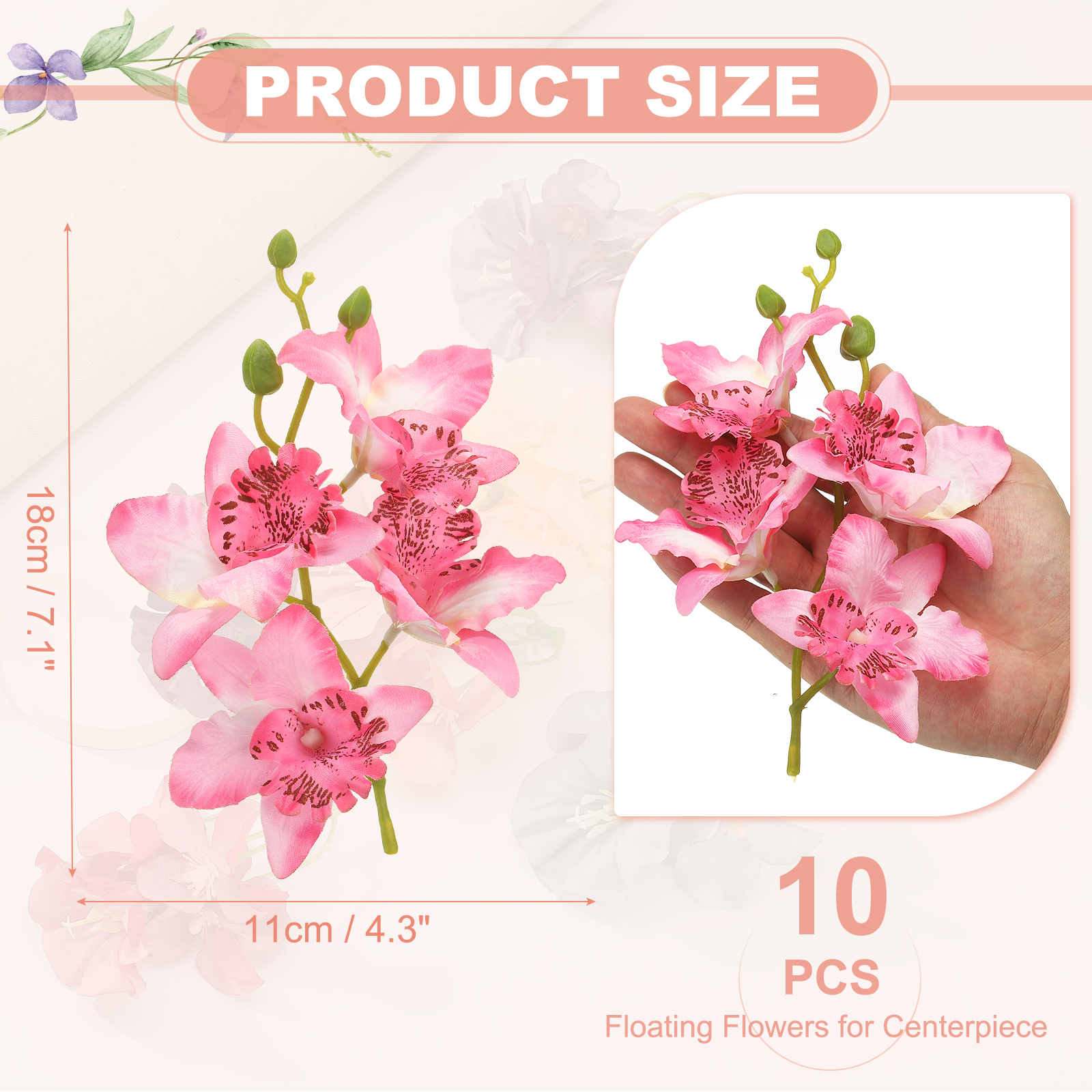 Artificial Flower for Floating Candle Centerpiece, 10 Pcs Faux Orchid Flowers Vase Fillers Faux Flower Filler, Pink