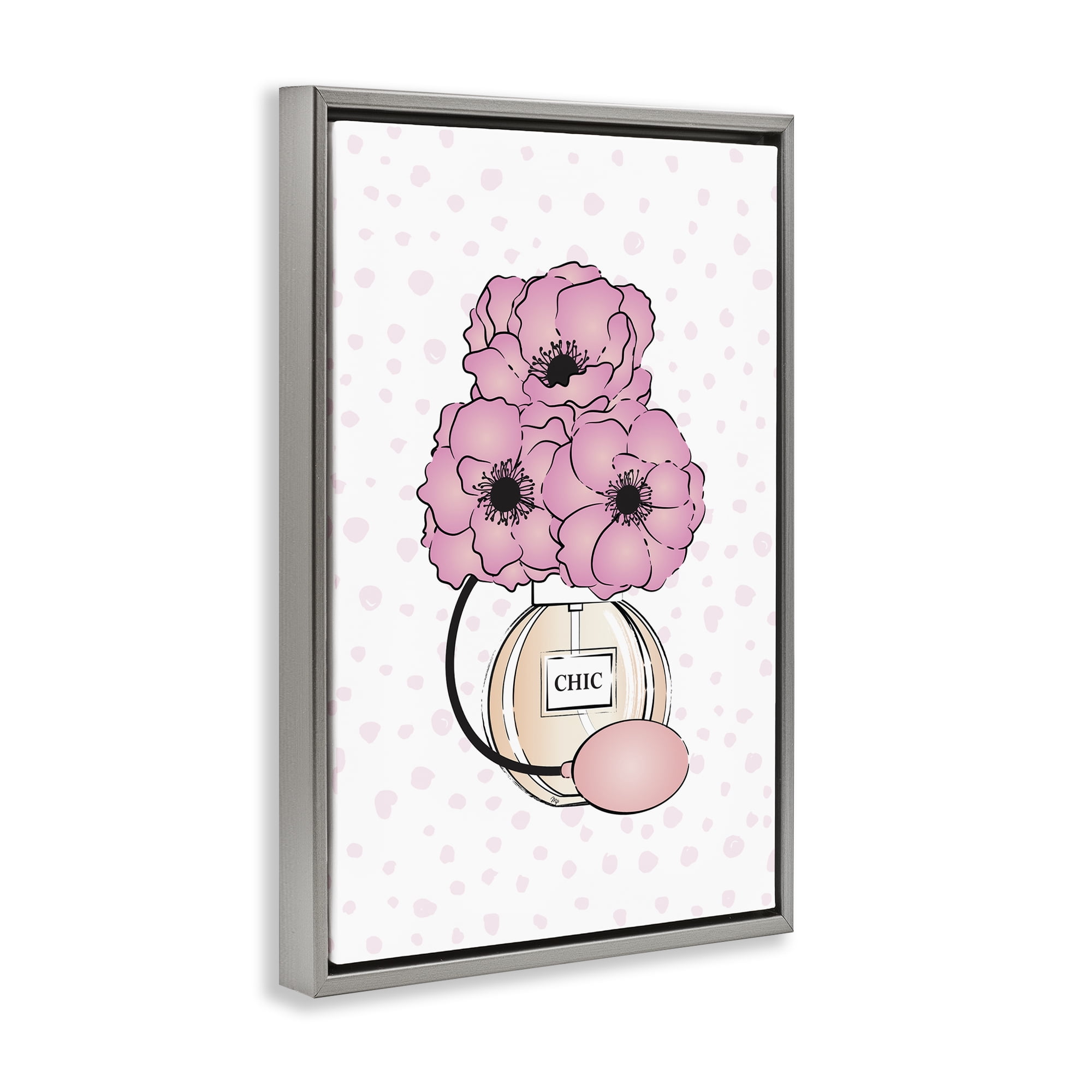 Stupell Industries Dotted Floral Perfume Fashion Painting Gray Floater Framed Canvas Art Print Wall Art, 17 x 25
