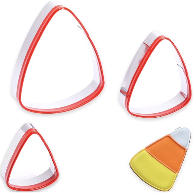 CPDD 3-Piece Halloween Candy Corn Cookie Cutter, Food-Grade Stainless Steel Sandwich Cutters, Biscuit Cutter set, Holiday Cookie Cutters, Unique Design with Protective Red Top PVC Candy-2 -