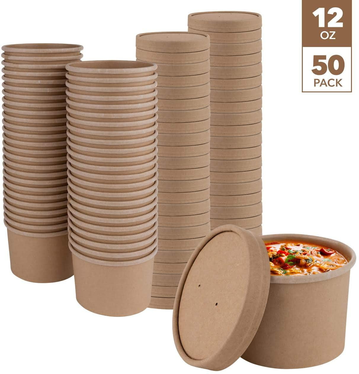 Download Disposable 12oz Kraft Brown Paper Soup Cups With Lids 50 Pack By Stock Your Home Walmart Com Walmart Com