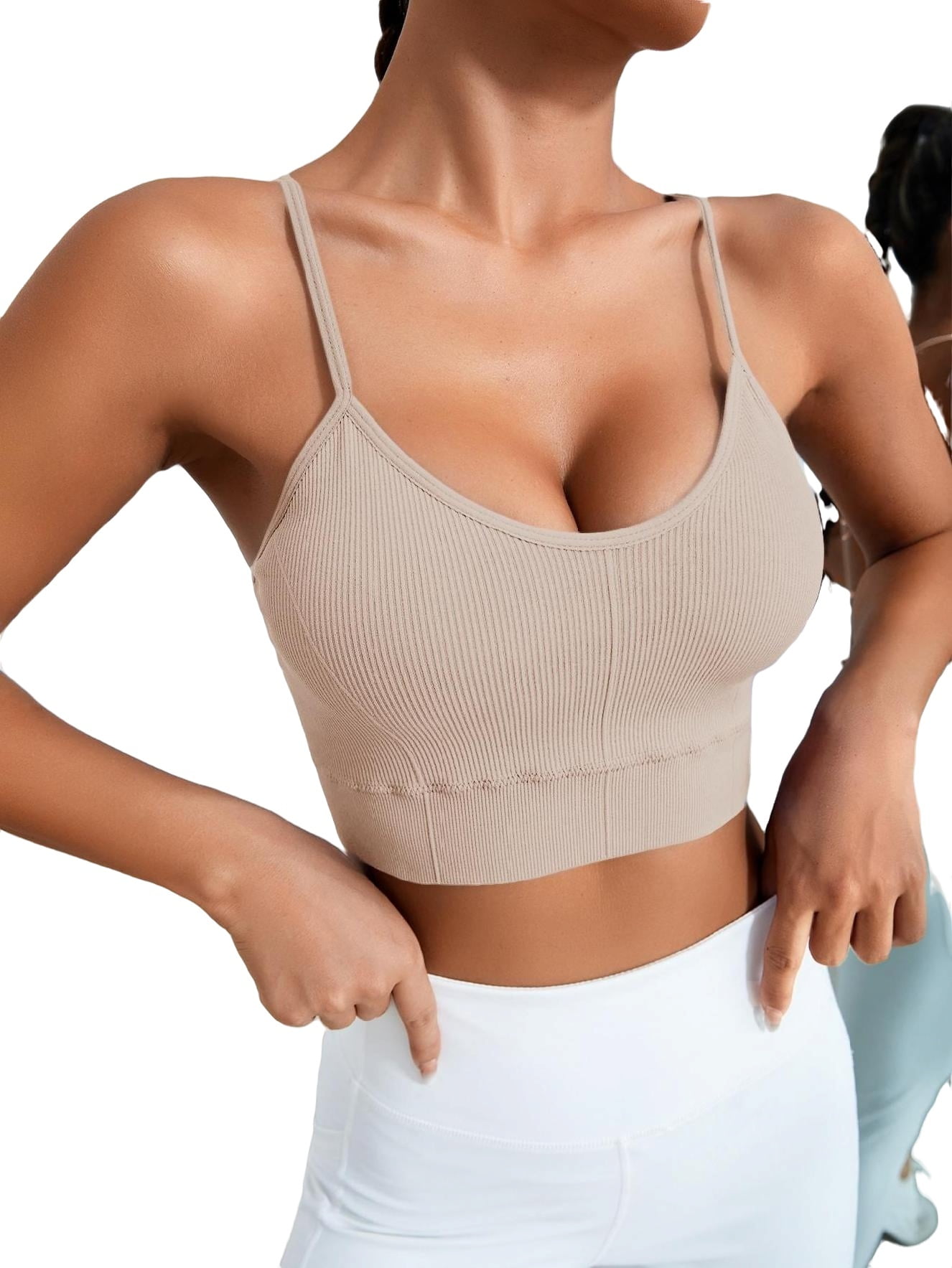 Women's Plain Round Neck Apricot Sports Bras L (8/10)