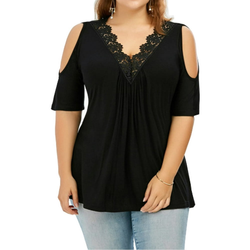 Art Top - Arttop Women Plus Size Summer Short Sleeve Cold Shoulder Lace ...