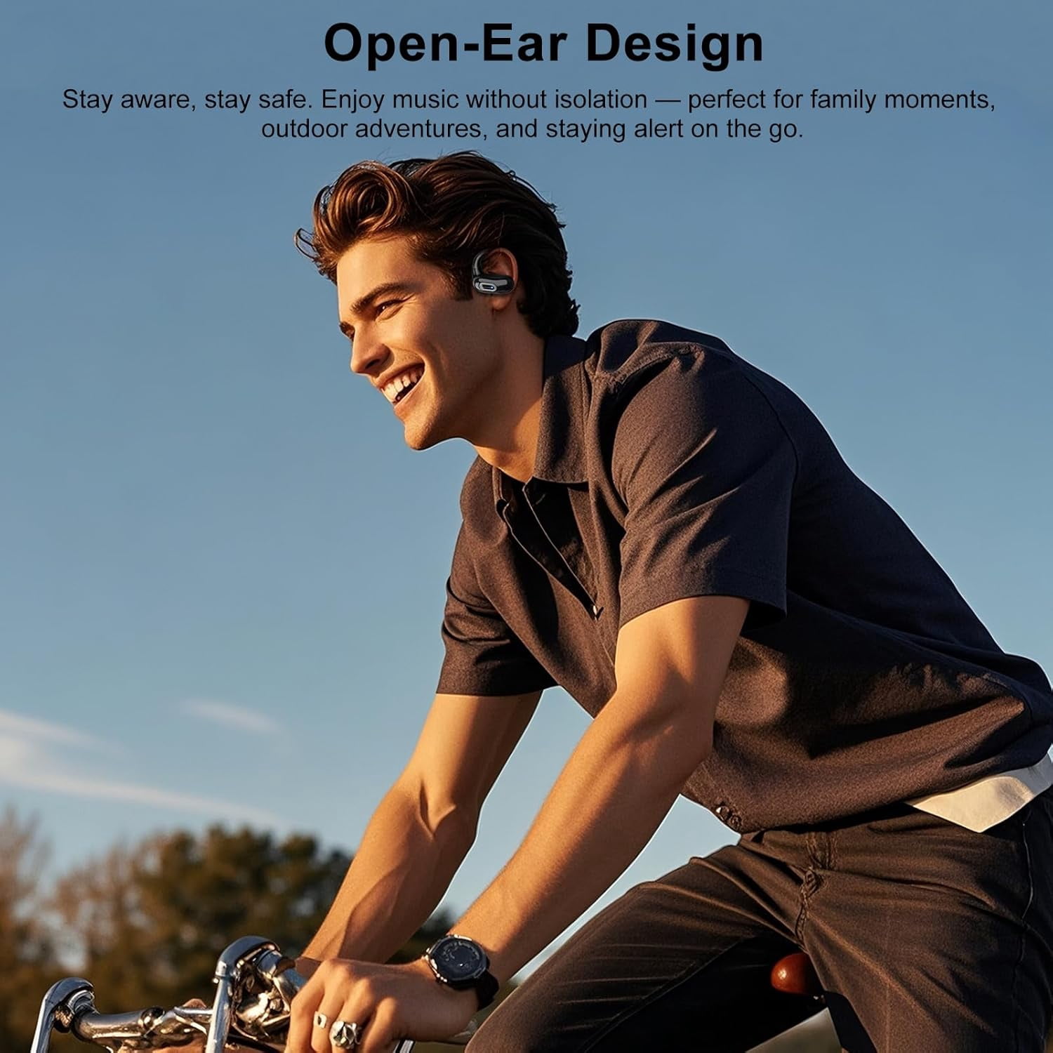 Open Ear Headphones, Bluetooth 5.4 Earbuds, 50H, Air Conduction Ear Buds, HD Stereo Bass Over Ear Earphones with Earhooks, Ultra-Comfort Secure Fit, IPX7 Waterproof Headset for Working Sports