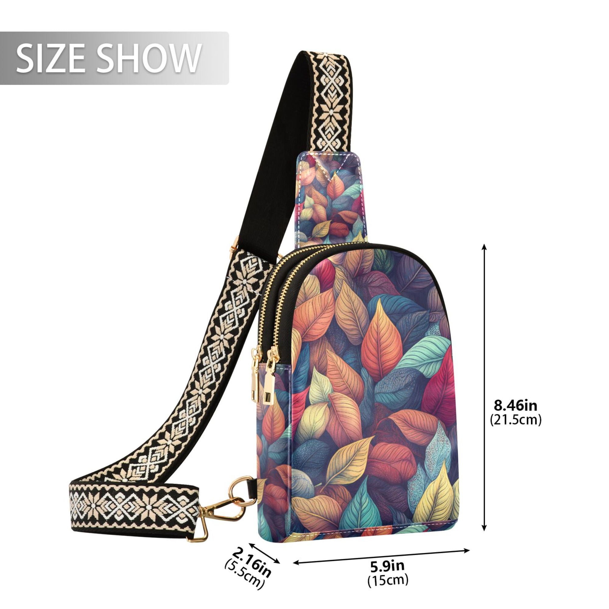 FORMRS Womens Crossbody Sling Bag Travel Daypack Shoulder Chest Backpack, Blue Vibrant Leaves Pattern