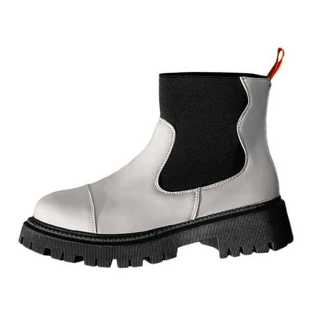 Botines mujer Nuevas Cómodas Botas De Tobillo De Tacón Inclinado De Suela Gruesa De Cuero Otoño E Invierno Botas De Moda De Tacón Medio Versátiles De Color Sólido De Estilo Británico (White 8.5)