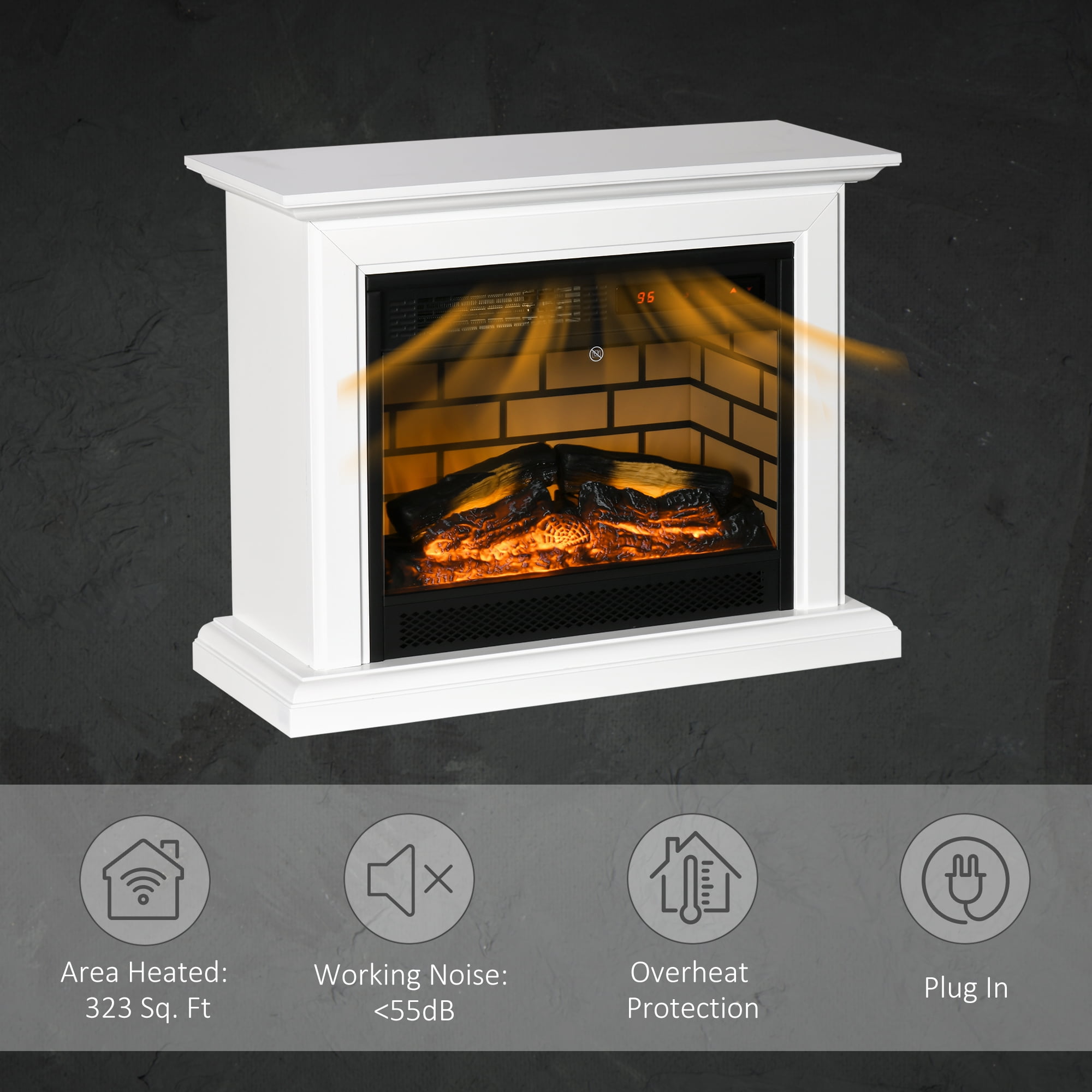 Homcom 31 Electric Fireplace with Dimmable Flame Effect and Mantel,  Freestanding Heater Corner FireBox with Log Hearth and Remote Control,  1400W, White - Walmart.com