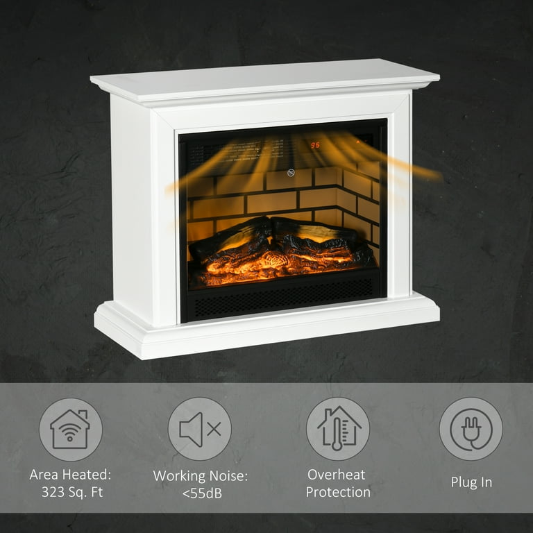 Homcom 31 Electric Fireplace with Dimmable Flame Effect and Mantel,  Freestanding Heater Corner FireBox with Log Hearth and Remote Control,  1400W, White - Walmart.com
