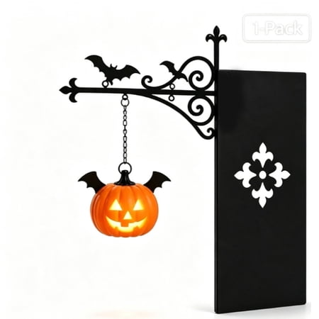 1-Pack Fable Lantern Book Lamp Pumpkin Bat Bookshelf Bookend Lamp Battery Operated Warm LED Ambient Light with Vintage Metal Stand for Bookshelf Desk Bedroom & Reading Nook