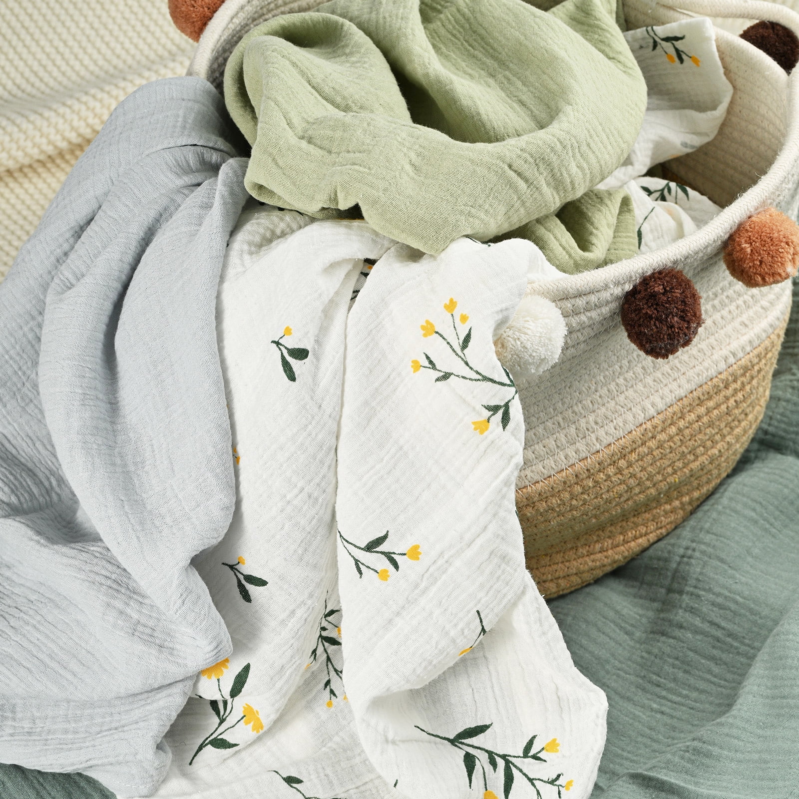 Gllquen Baby Muslin Cotton Swaddle Blankets 4-Pack for Newborn Boys Girls, 38" x 40", Bud