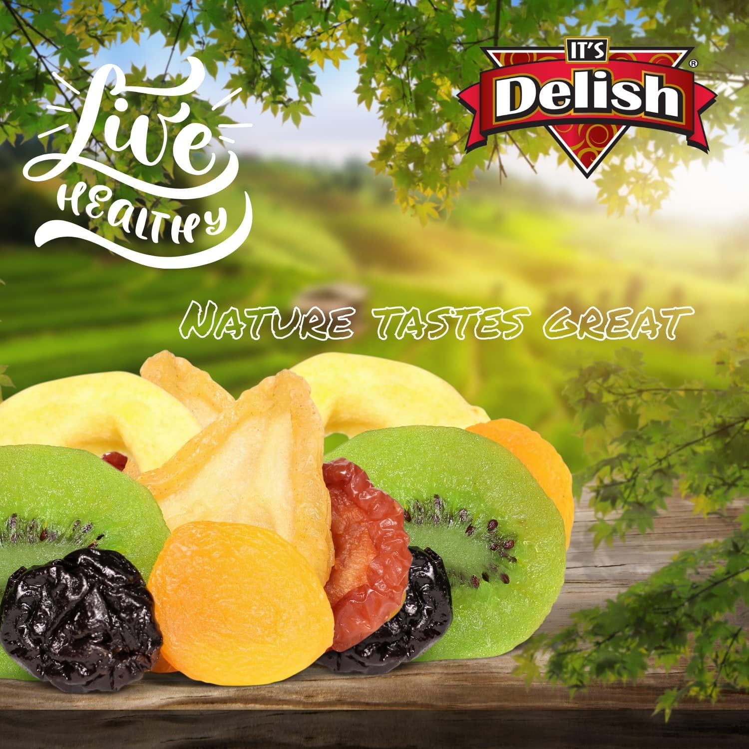 Dried Mixed Fruit with Prunes by It's Delish, 2 bs 32 Oz Bulk  Snack Mix of Prunes, Apricots, Plums, Apple Rings, Nectarines, Peaches, Pears, Kiwi Slices