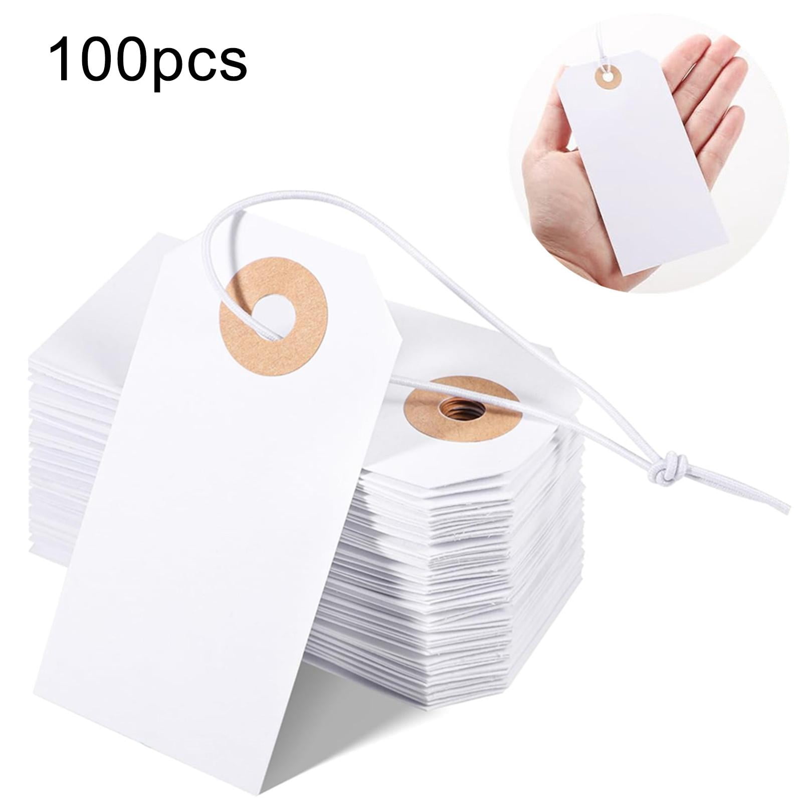 Tachiuwa 100Pcs Gift Tags with String Gift Hanging Label Tags with Hole Decorations Labels Garment Tags Blank Hanging Tags for Drawing 12x6cm