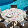 thumbnail image 6 of Pink Spring Floral Round Tablecloth, Fitted Table Cover with Elastic for 36"-44" Round Tables, Flowers Botanical Elegant Wooden Table Cloth Outdoor Indoor Dinning Party Waterproof Tablecloths, 6 of 7