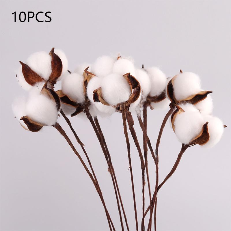 Artificial Dried Cotton Flowers White Flower Branch For Wedding Party Decoration Fake Flower Home Flower Decor Eucalyptus Leaves