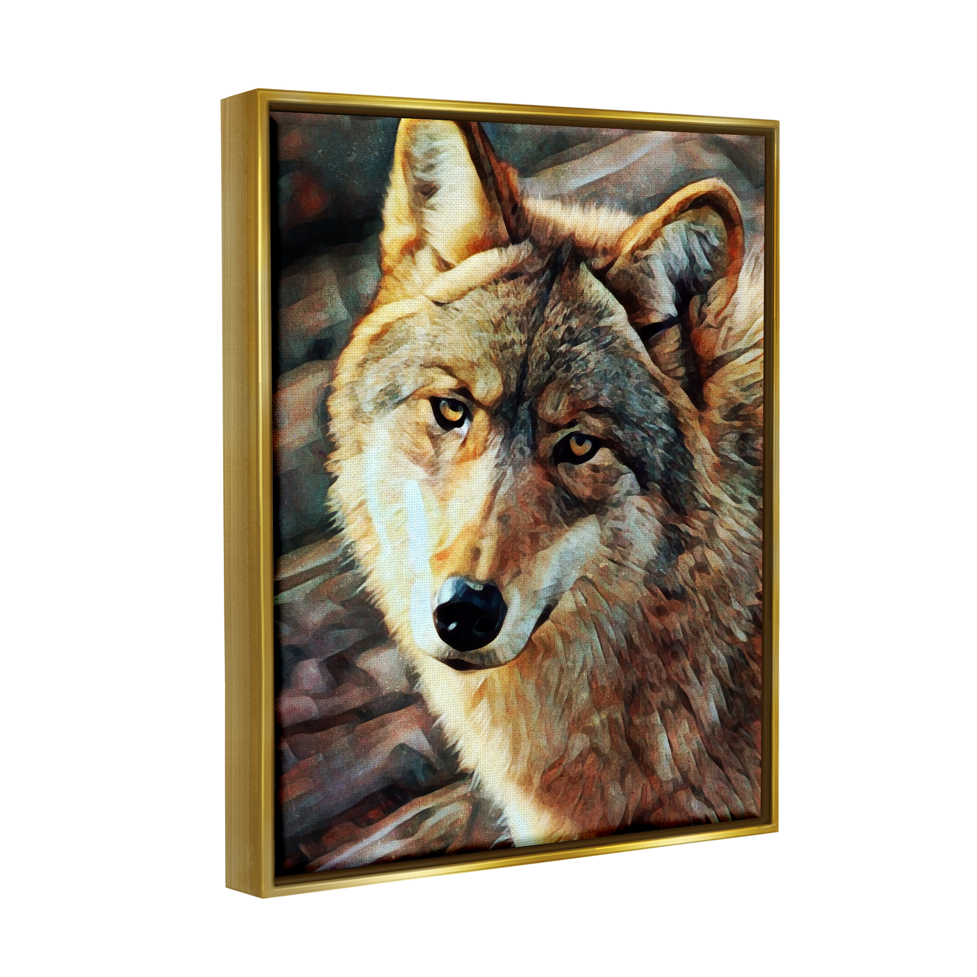 Stupell Wolf Gazing Wildlife Animal Portrait Animals & Insects Painting Gold Floater Framed Art Print Wall Art