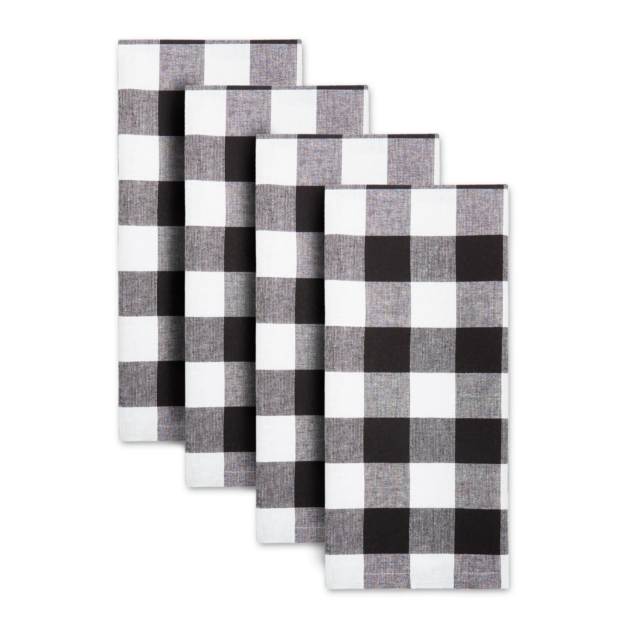 Mainstays Rustic Plaid Kitchen Towels, Black, Set of 4, Available in