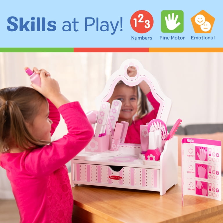 Melissa & Doug Pretend Makeup & Hair Wooden Playset, Beauty Salon