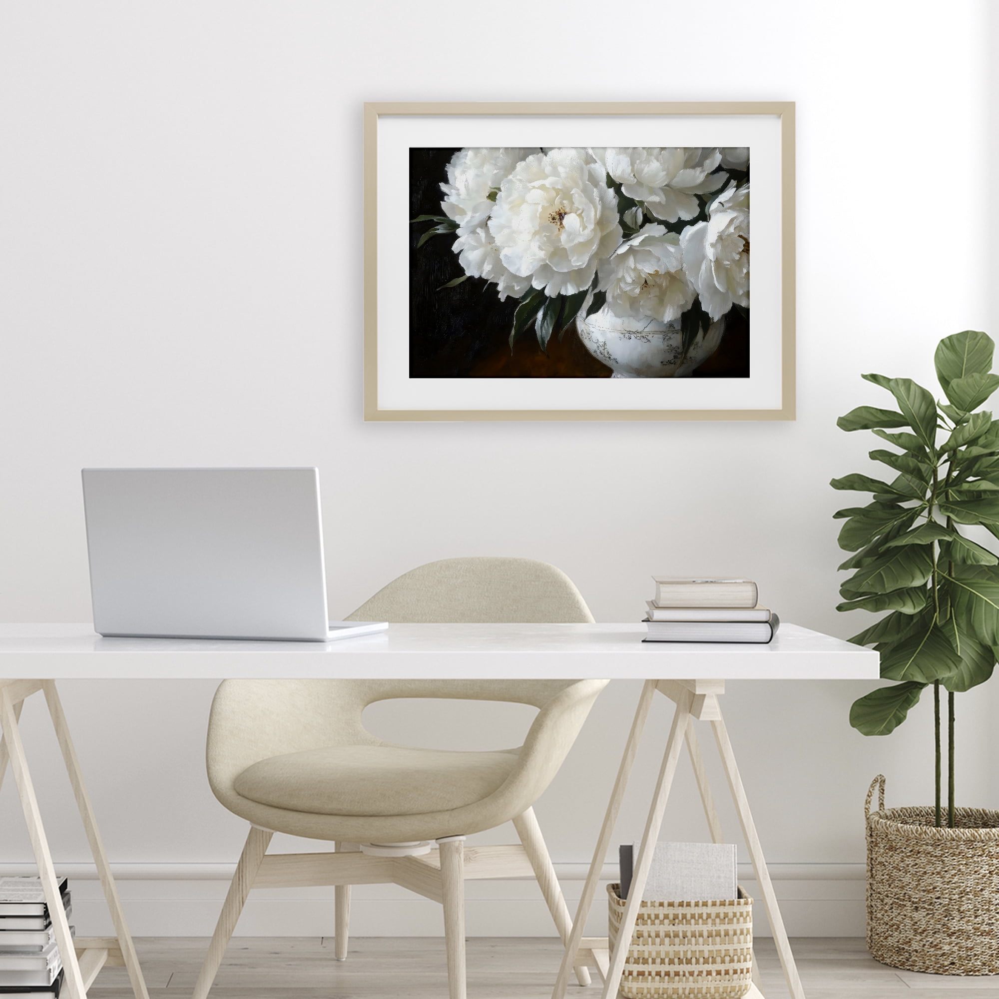 Stupell Industries White Flowers in Vintage Vase Birch Framed Print Under Glass, design by Petal Prints Design
