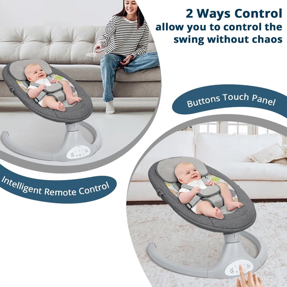 Baby Swing for Infant, Electric Bluetooth Music Bouncer Rocker with 5 Sway Modes, 3 Timing, Gray