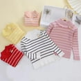 thumbnail image 3 of Odeerbi Kids Girls Fall Winter Cotton Basic Layering T-Shirt Striped Knitted Basic Tees Children Long Sleeve Warm Turtleneck Thickened Sweater Kids Clothes Orange, 3 of 3