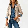 thumbnail image 5 of Zivyakyro Long Sleeve Womens Blazers Button down Fall Womens Jackets Loose Casual Plain Faux Leather Outerwear Beige M, 5 of 6