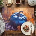 thumbnail image 4 of Fall Blue Placemats Set of 12 Pumpkin Retro Oil Painting Style Maple Leaves Heat Insulated Linen Place Mats, Washable Stain-Proof Table Mats for Dining Tables Holiday Decor 13x19inch, 4 of 9