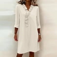 thumbnail image 4 of Women's Midi Dress V-Neck Ruffle Trim 3/4 Sleeve Shift Dresses with PocketsCasual Office Everyday Dresses for Women Beige 2XL, 4 of 9
