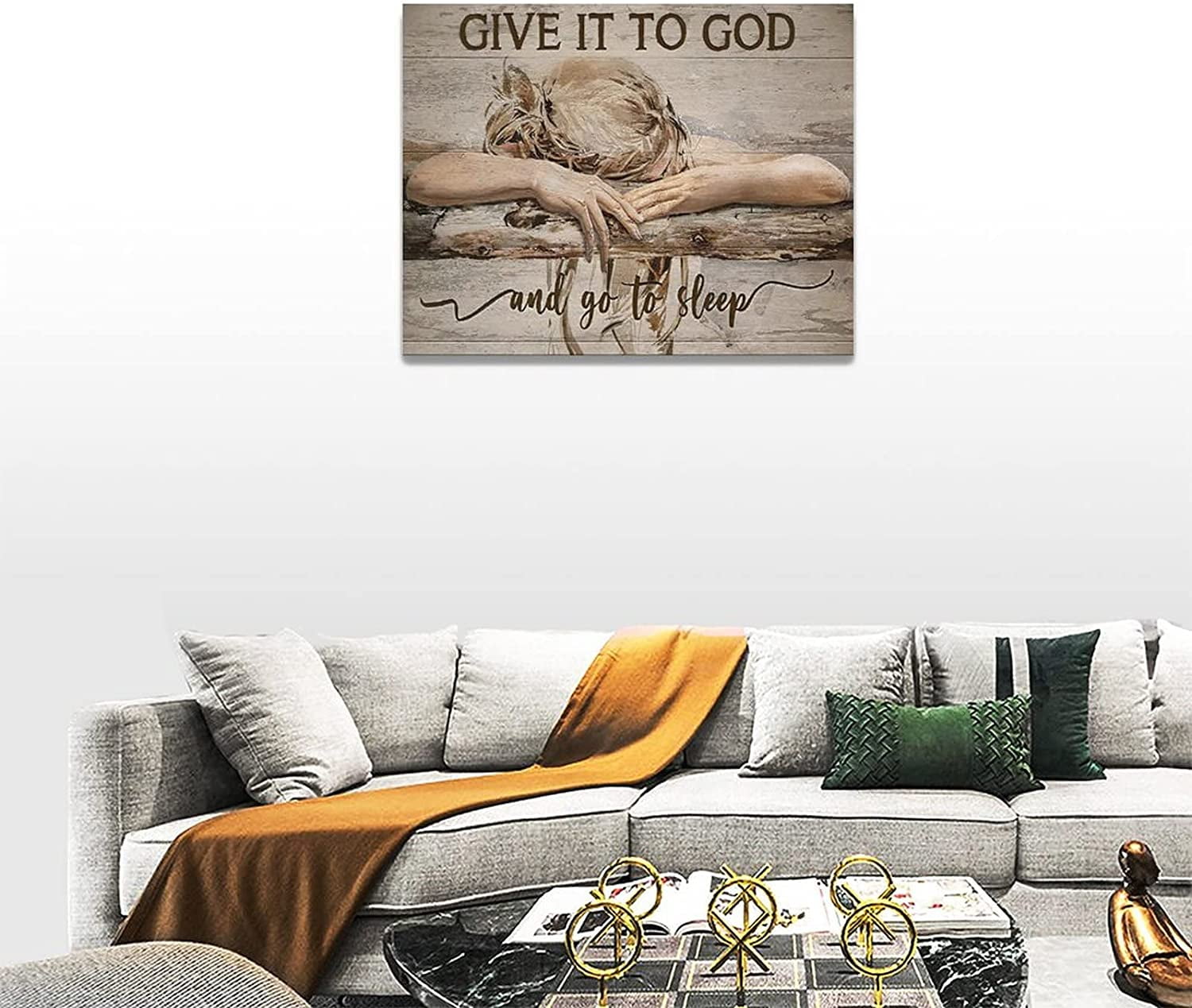Bedroom Wall Art Give It To God and Go To Sleep Girl Bedroom Pictures Wall Decor Christian Bedroom Painting Canvas Inspirational Scripture Quotes Prints Modern Artwork Framed Home Decor 16"x12"