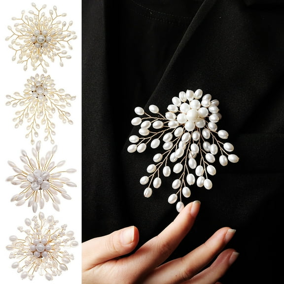 Pearl Floral Crystal Brooch Pin for Wedding Bridal Fashion Jewelry