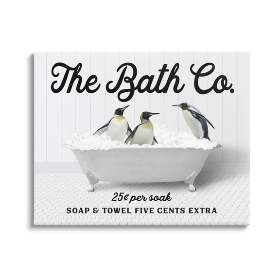 Stupell Industries Bubble Bathtub Penguins Animals & Insects Painting Gallery Wrapped Canvas Print Wall Art, 20 x 16