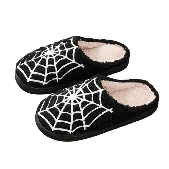 Shadoumai House Slippers for Women Men Halloween Funny Spider Web Pattern Casual Warm Memory Foam Cotton Indoor Shoes