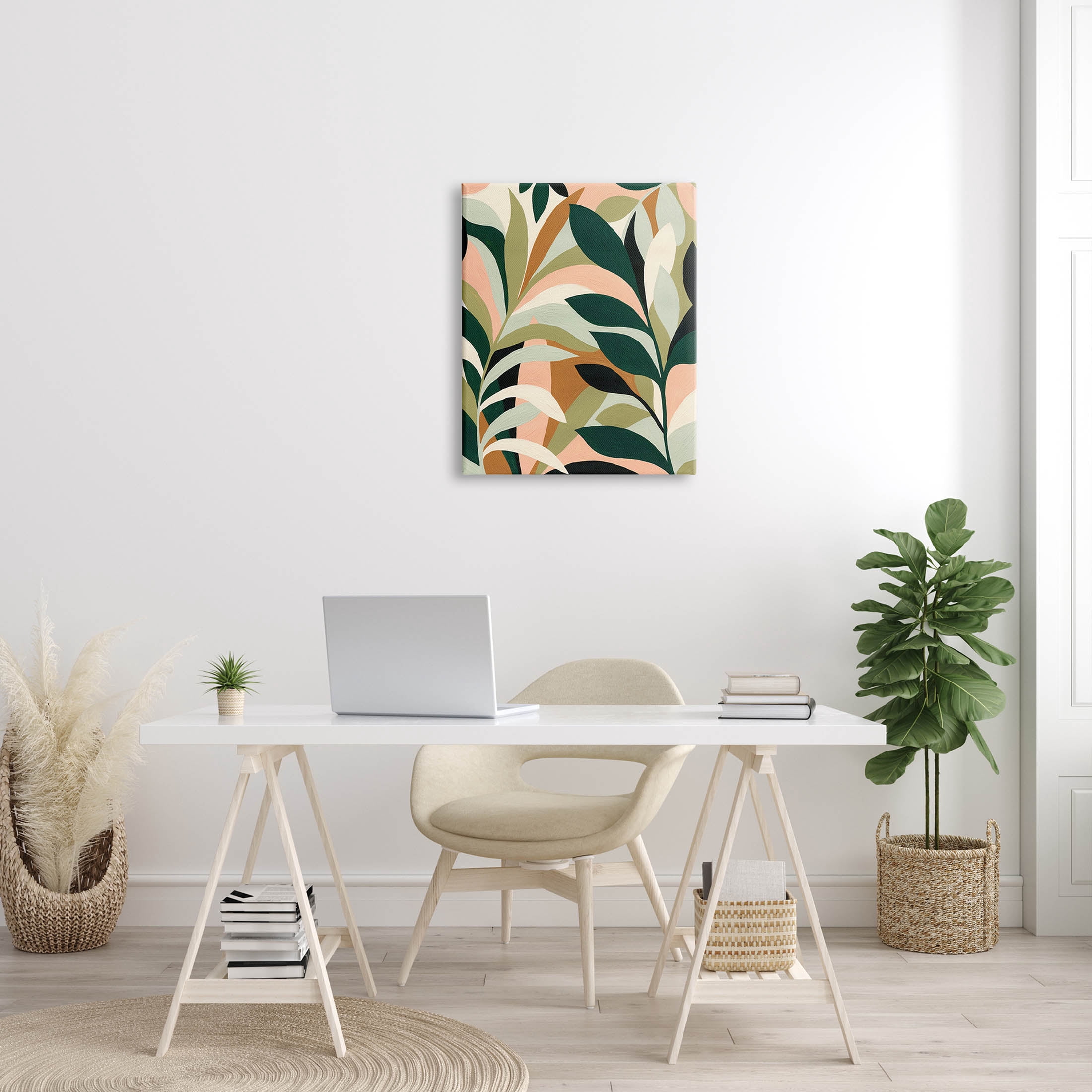 Contemporary Layered Leaves Botanical & Floral Graphic Art Gallery Wrapped Canvas Print Wall Art