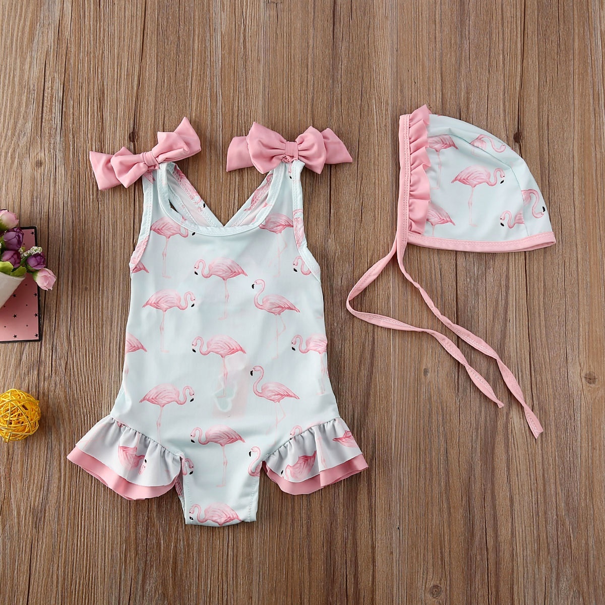 baby girl swimsuit and hat