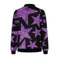 thumbnail image 4 of TFEOQRY Women's Star Print Flight Jacket Long Sleeve Zip Up Coat Casual Fashion Fall Winter Outerwear Purple-3, 4 of 5