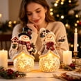 thumbnail image 3 of Set of 2 Light Up Snowman Figurine Christmas Tabletop Decor, Warm LED Glow, Carved Snowflake Design, Resin Winter Snowman Statue for Mantel Shelf Indoor Holiday Decoration & Christmas Gift, 3 of 6