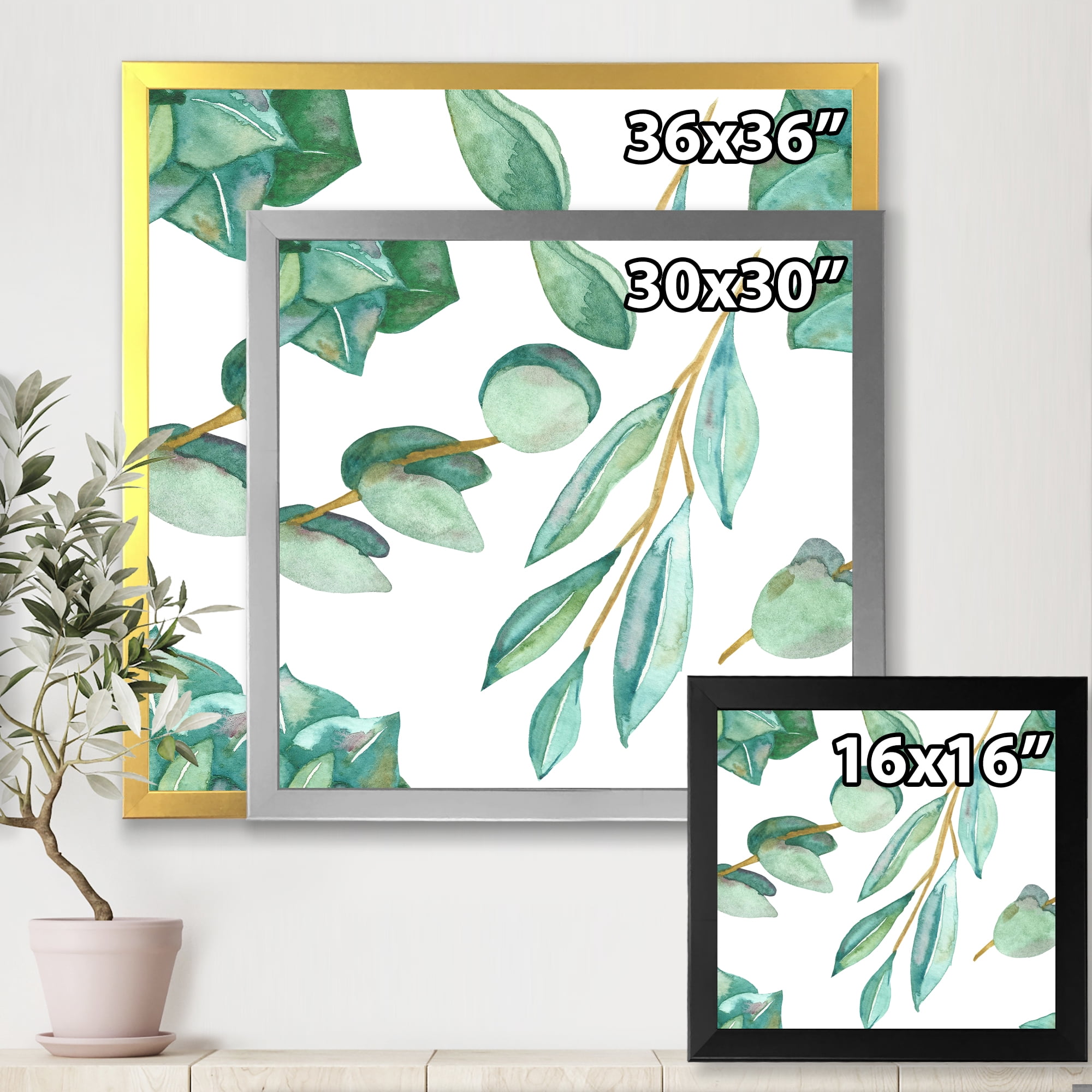 Designart 'Young Eucalyptus Branches and Leaves III' Traditional Framed Art Print