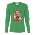 thumbnail image 2 of Tiger Growling Colorful Trippy Tie Dye Animal Lover Womens Graphic Long Sleeve T-Shirt, Kelly, X-Large, 2 of 3