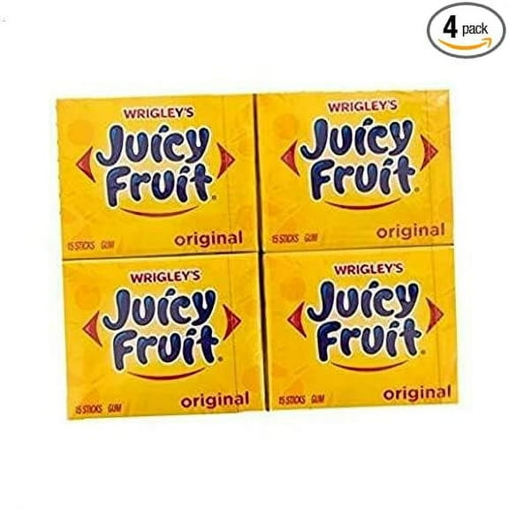 Wrigleys Juicy Fruit Original Gum | Juicy Fruit Gum | Each Pack 15 Sticks | 4 Total Packs