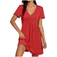 thumbnail image 2 of Antinious Women Solid V-Neck Short Sleeve Pocket Loose Casual Dress, 2 of 5