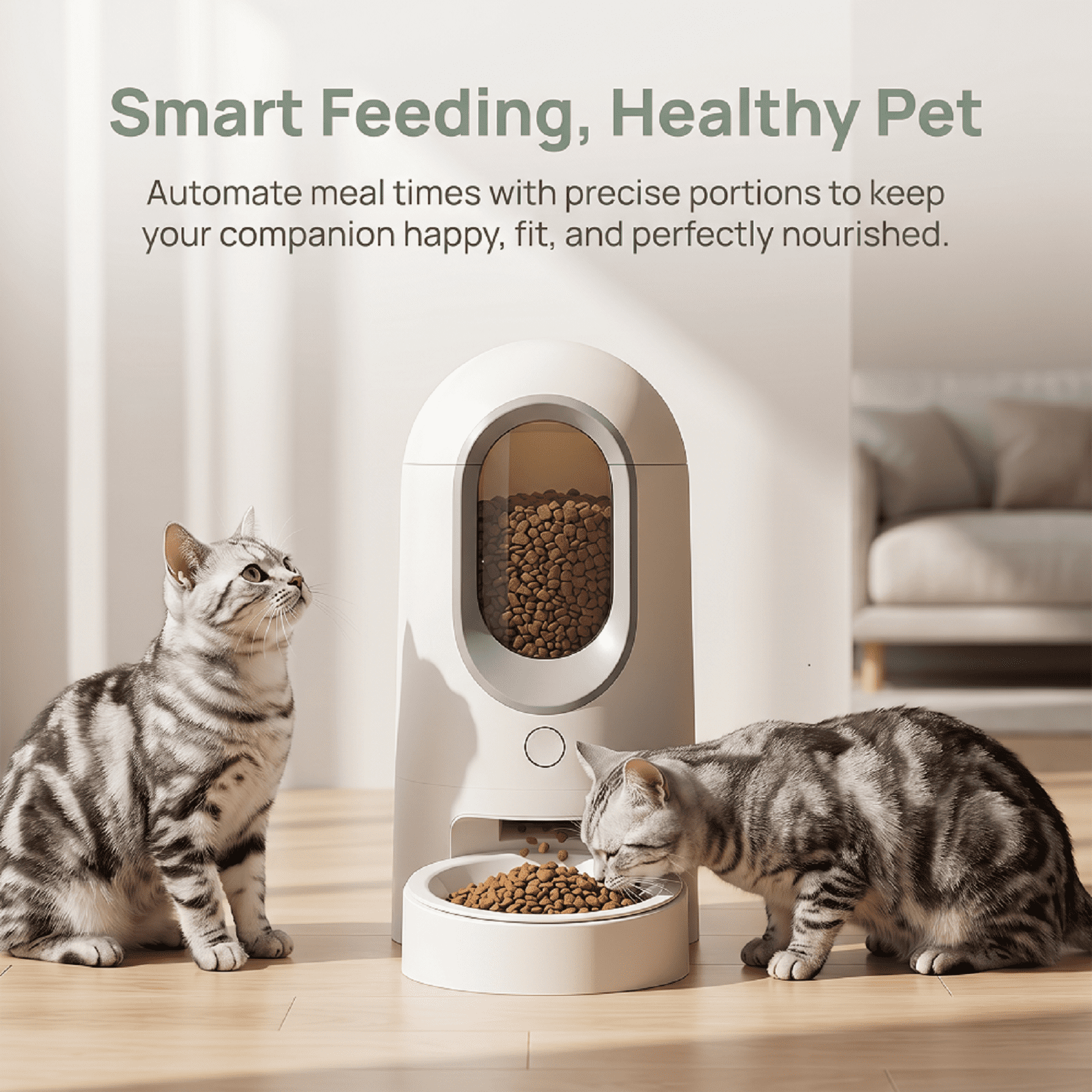 Automatic Pet Feeder for Cats and Dogs, Smart Programmed Meal Planner with Portion Control, Timed Dry Food Dispenser for Busy Pet Parents, Ultra-Compact Space-Saving Design, Alabaster White