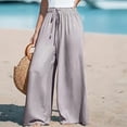 thumbnail image 6 of Linen Pants Women Summer Flowy Wide Leg High Waisted Drawstring Palazzo Pant Gray S, 6 of 8