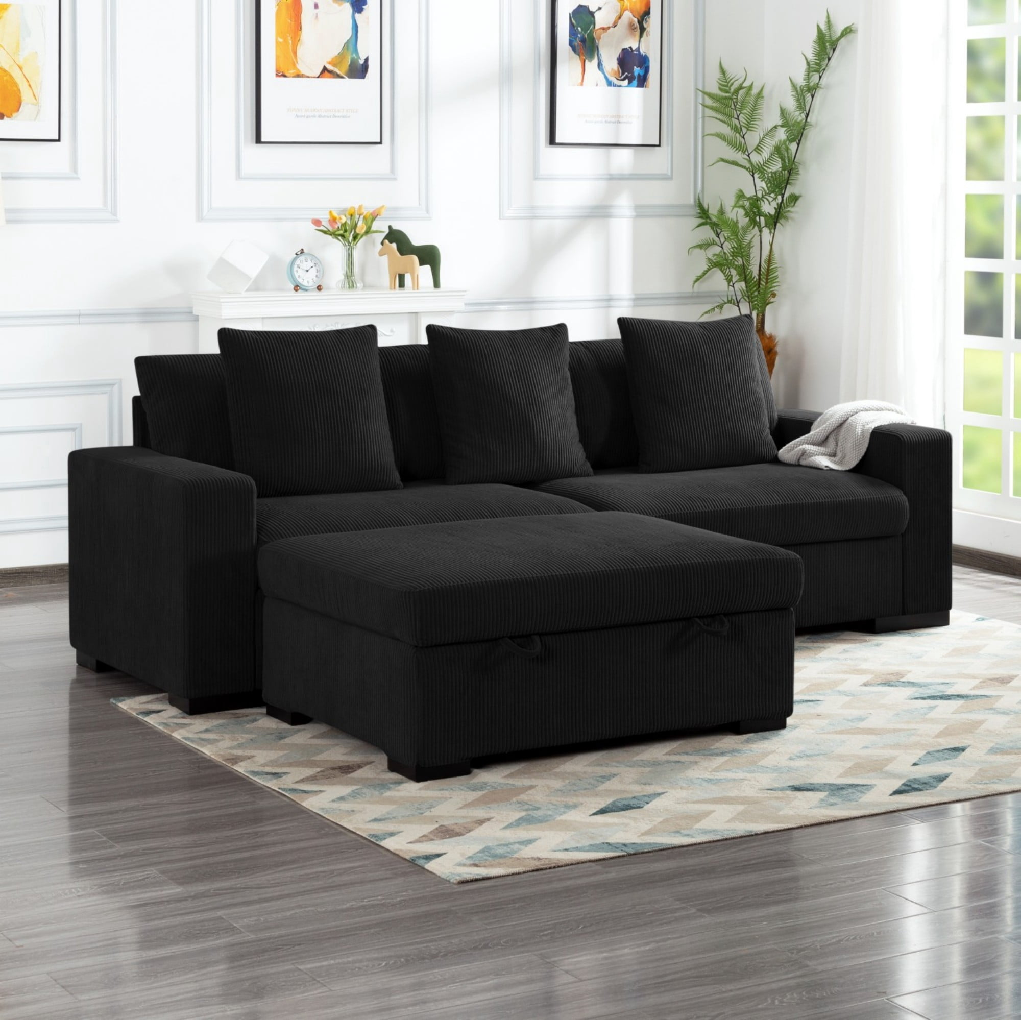 Gewnee 103.5-Inch Modular Corduroy Sofa Set with Solid Wood Legs, High-Density Foam, Suitable for Living Room/Bedroom/Office