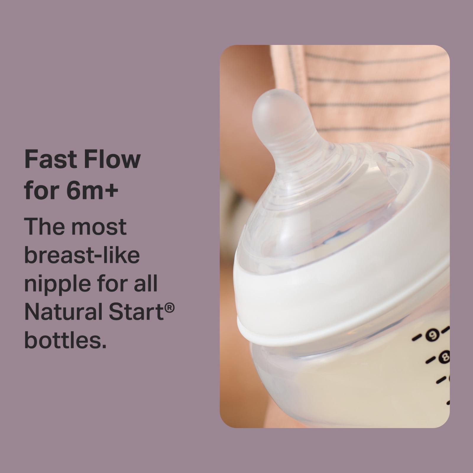 (2 pack) Tommee Tippee Natural Start Baby Bottle Nipples, Fast Flow, 6+ Months, Breast-like, Anti-Colic Valve, Soft Silicone, 2 Pack