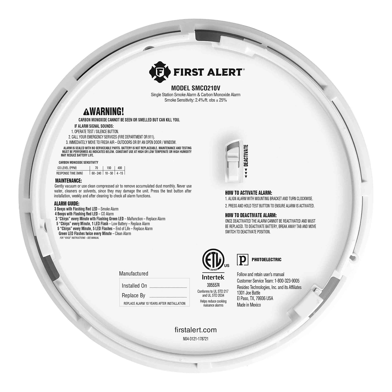 First Alert 10 Year Battery-Powered Photoelectric Smoke and Carbon Monoxide Detector