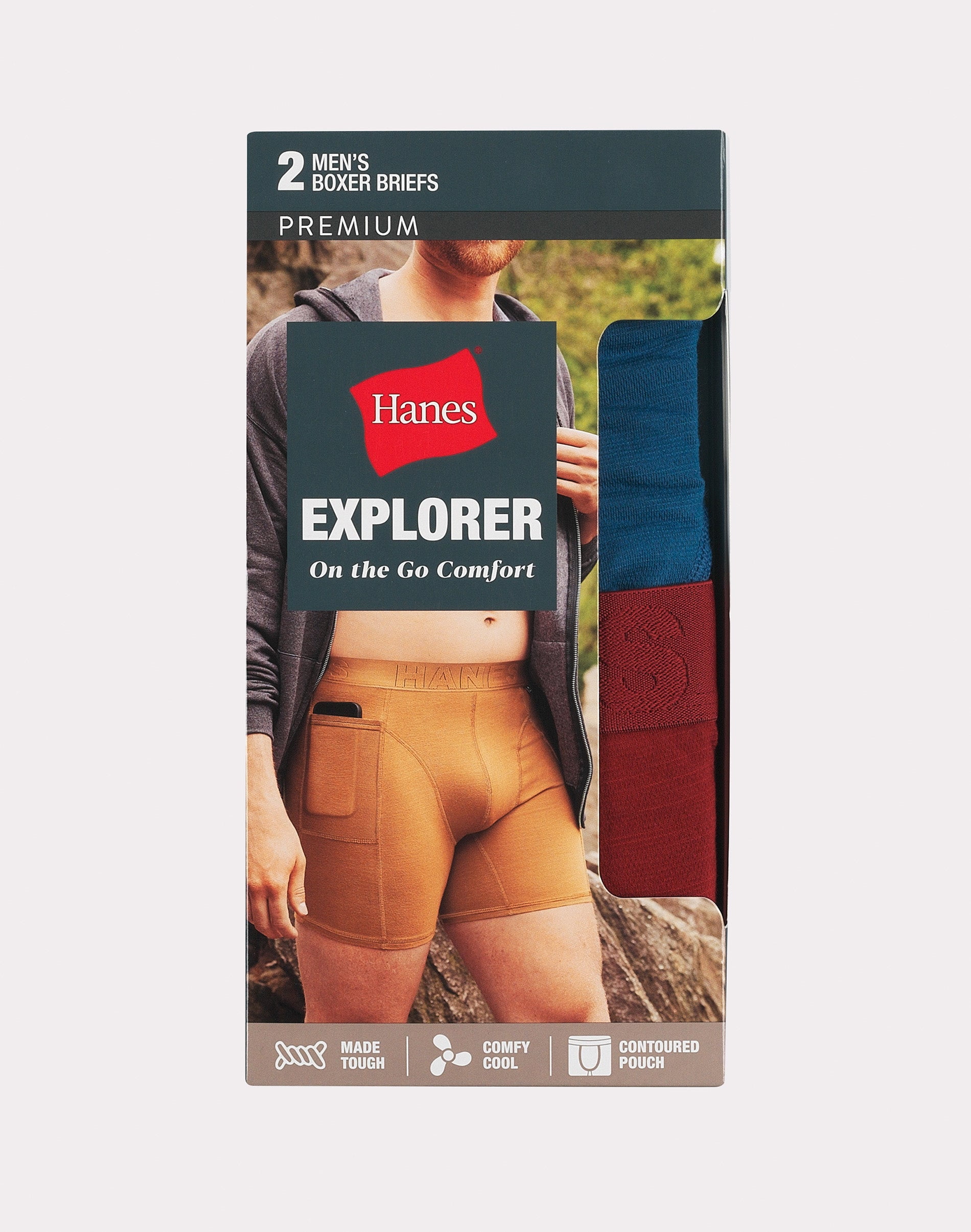 Hanes Explorer Men's Boxer Brief Underwear, Red/Blue, 2-Pack Blue/Red L