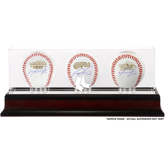 Collectible David Ortiz Boston Red Sox Autographed Three World Series Baseballs and Mahogany Logo Display Case - Fanatics Authentic Certified