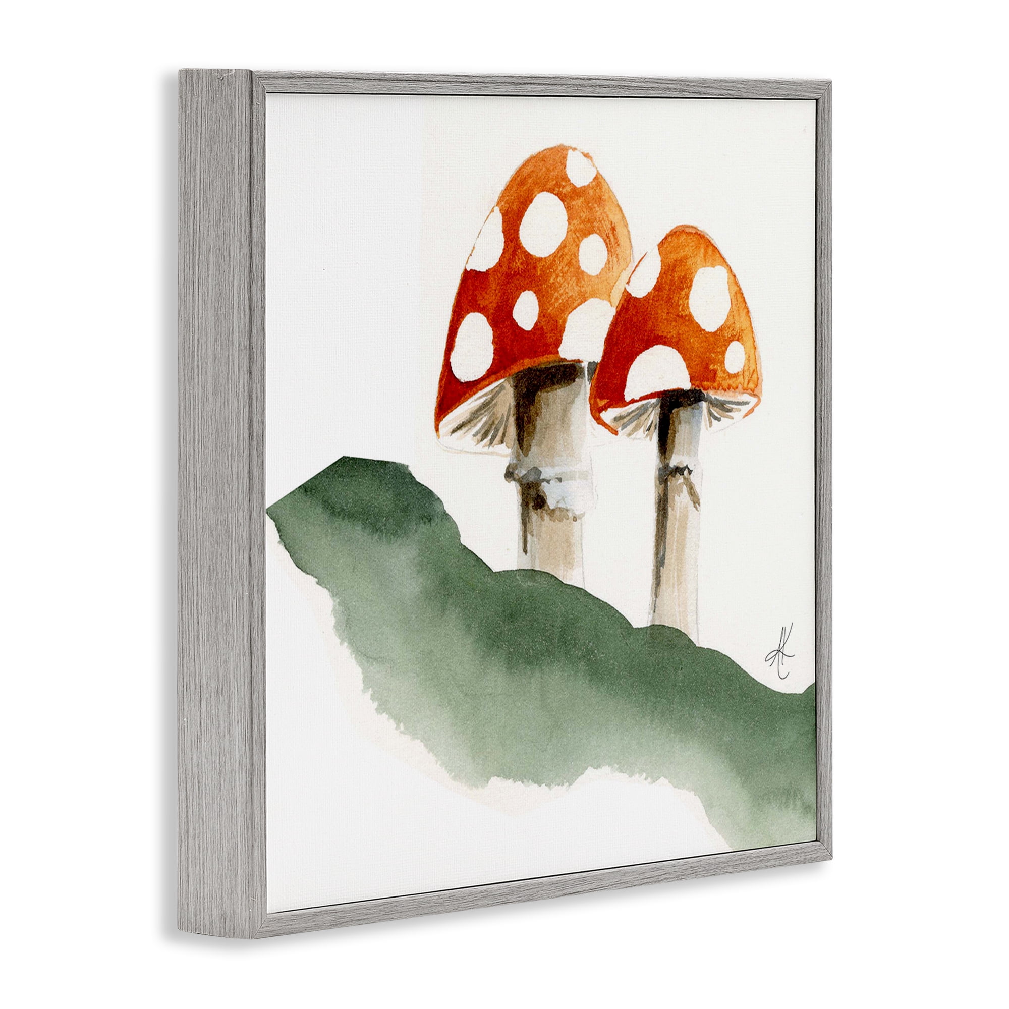 Stupell Industries Spotted Red Mushrooms Plants & Flowers Painting Gray Framed Art Print Wall Art, 12 x 12