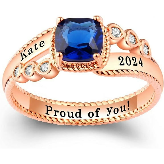 Ccjcinata Personalized Custom Class Rings Cubic Zirconia Birthstone Rings Class Rings for Women High School 925 Sterling Silver Women's Rings Women's Class Rings Size 5-15 Graduation Rings for Women