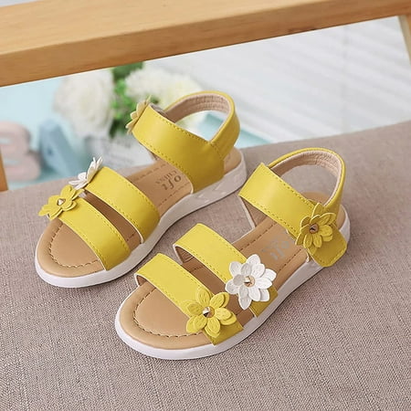 

DNDKILG Toddler Baby Girl s Summer Flower First Walkers Shoes Sandals Kids Outdoor Dress Party School Wedding Yellow 15M-12Y